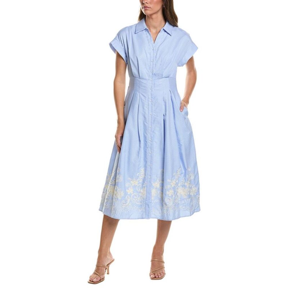 Gracia Womens Embroidered Bottom Stripe Dress, Blue